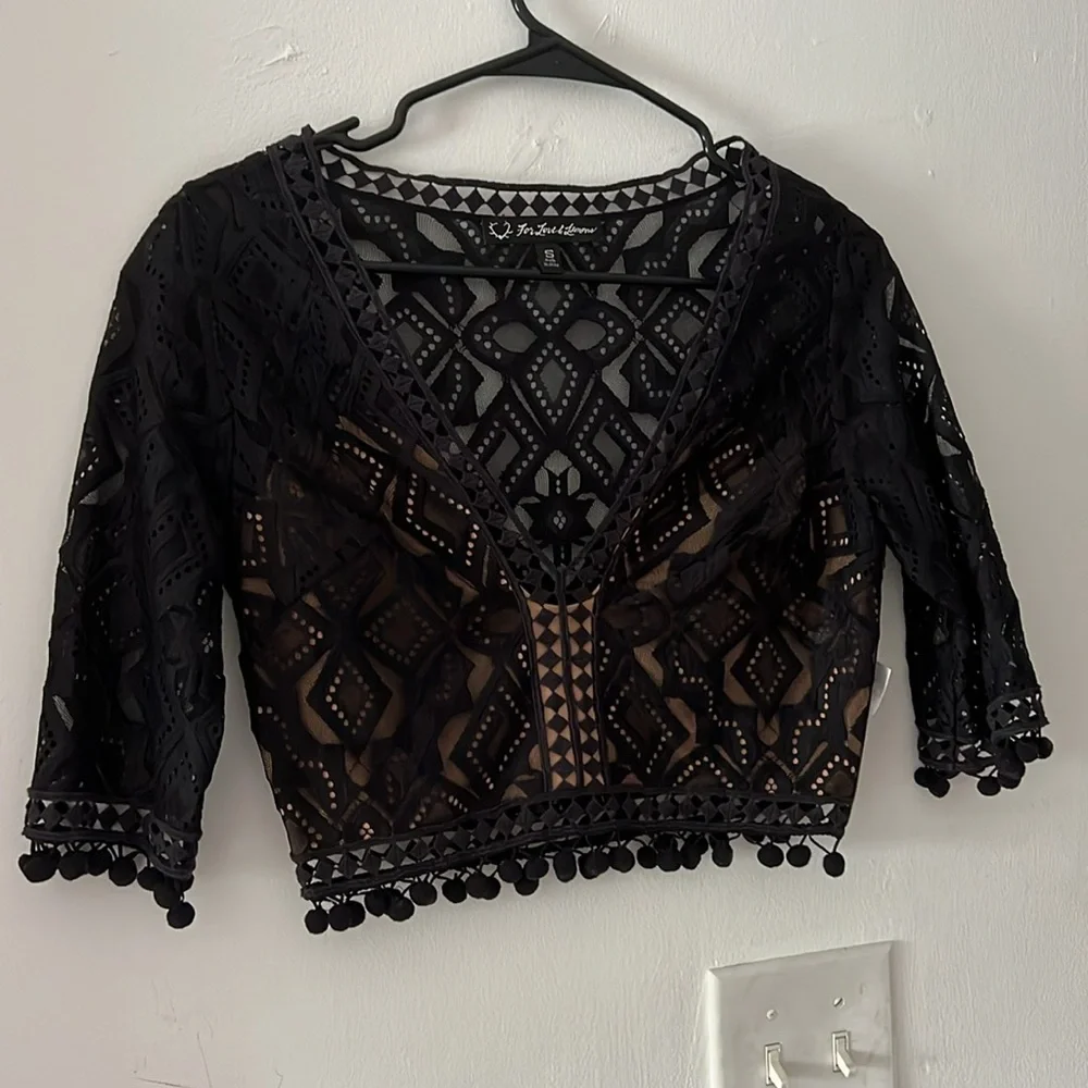 For Love & Lemons Florence Crop Top Black Lace - Picture 2 of 9